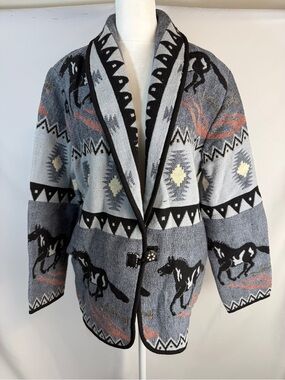 Vintage 90s Flashback Horse Southwestern Blanket Jacket